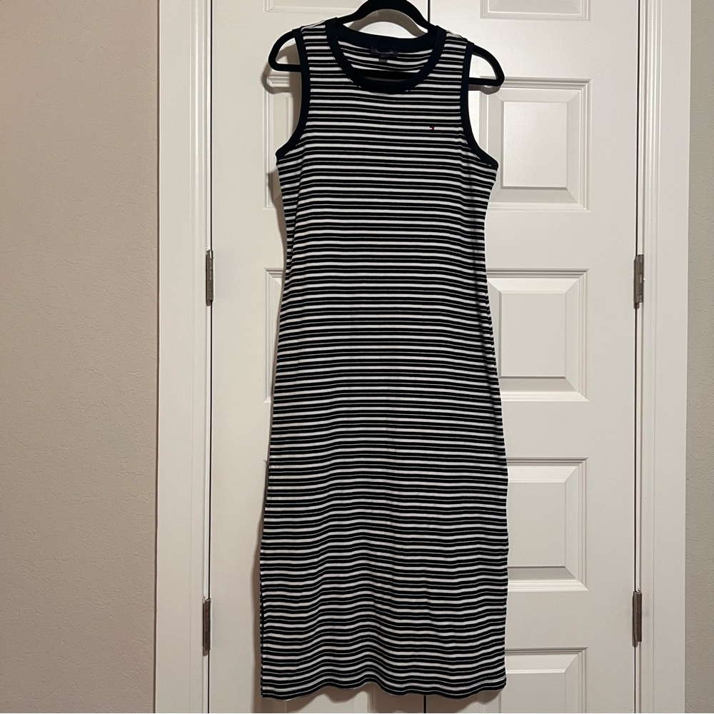 Tommy Hilfiger Navy and White Striped Midi Dress